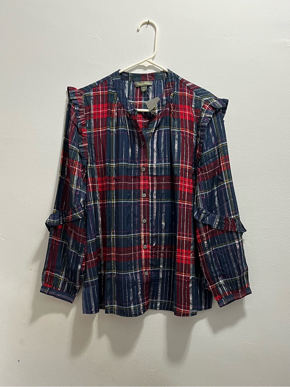 Plaid blouse with ruffles